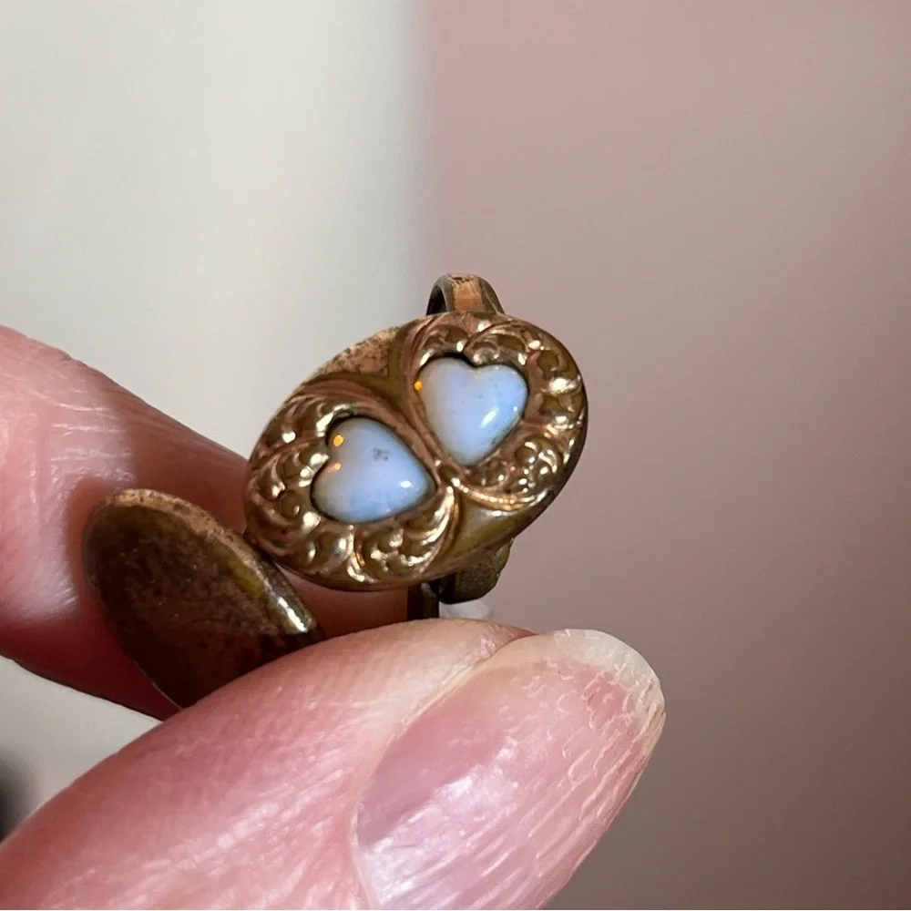 Antique Victorian Rolled Rose Gold Art deco double Opal Heart Cuff links